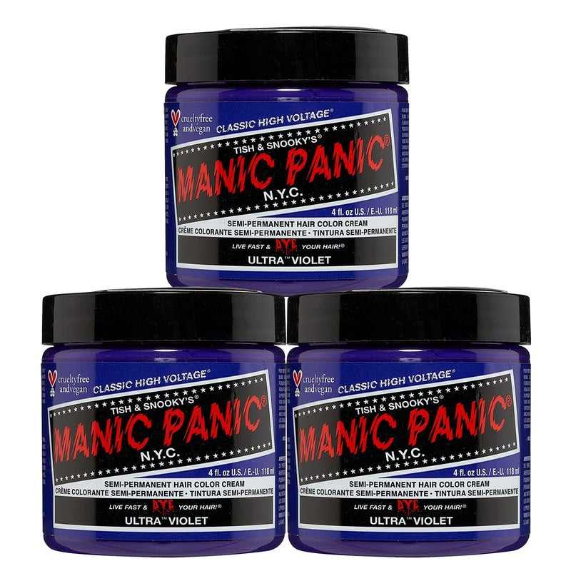 MANIC PANIC Classic Ultra Violet Semi Permanent Hair Color  BlueToned Purple Hair Dye for Women  Men That Lasts 46 Weeks  Vegan Ammonia  CrueltyFree  Create  Mix Custom Shades 4oz  3pk