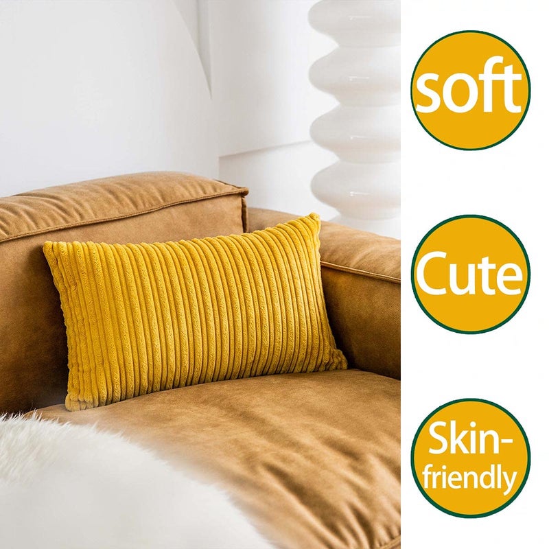 UGS UGASA Ugasa Velvet Pillow Covers Striped Decorative Throw Pillow Covers Cushion Case With Hidden Zipper For Home Couch/Bedroom  Soft Cozy Solid Square  1 Piece (12""X20""  Primrose Yellow) - Image 2