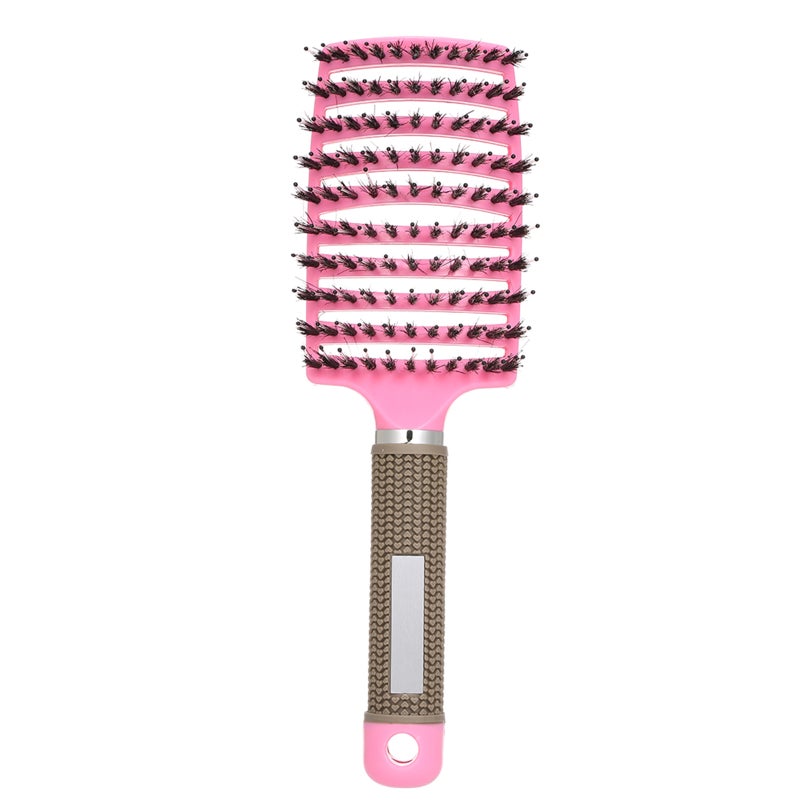 Curved Boar Bristle Hair Brush For Women Pink 25X3.5X8cm - Image 1