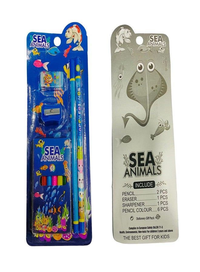 Dharmsaar 2Pcs Pencil Set with Pencil Color, Sharpener & Extra Eraser for Kids | Stationery Kit for Boys & Girls Age 3-15 Years | Ideal School Use & Birthday Return Gifts (Sea Animal, Pack of 10) - Image 2