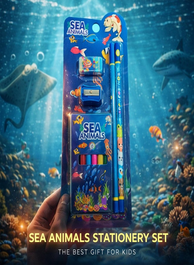 Dharmsaar 2Pcs Pencil Set with Pencil Color, Sharpener & Extra Eraser for Kids | Stationery Kit for Boys & Girls Age 3-15 Years | Ideal School Use & Birthday Return Gifts (Sea Animal, Pack of 10) - Image 3