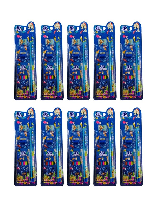 Dharmsaar 2Pcs Pencil Set with Pencil Color, Sharpener & Extra Eraser for Kids | Stationery Kit for Boys & Girls Age 3-15 Years | Ideal School Use & Birthday Return Gifts (Sea Animal, Pack of 10) - Image 4