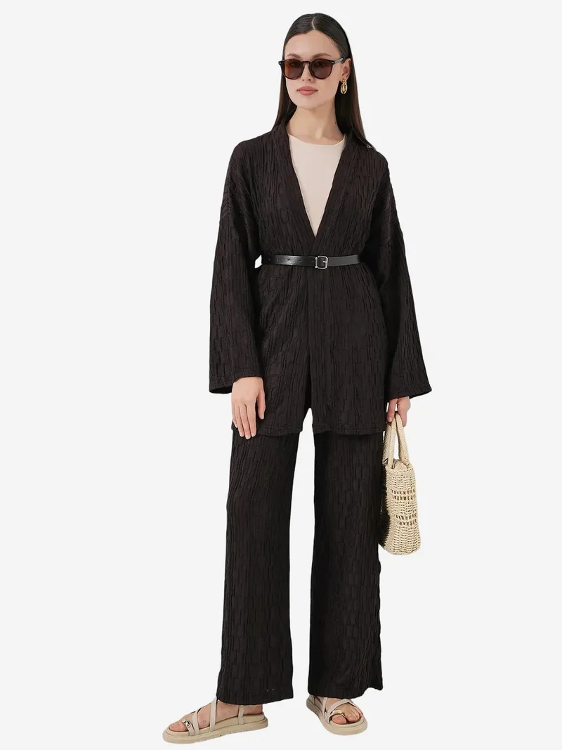 BIG DART BDART Textured Shawl Collar Kimono Pants Set