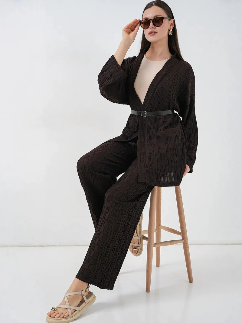 BIG DART BDART Textured Shawl Collar Kimono Pants Set