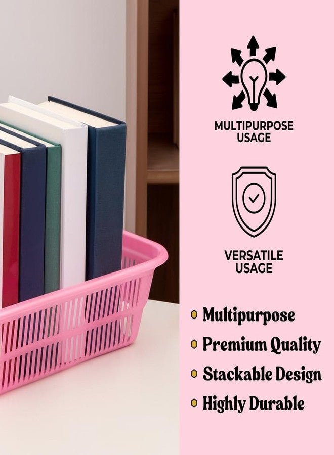 MORVI Candy-2 Multi-Purpose Plastic Storage Basket|Durable Stackable Organizer Tokri For Home,Kitchen,Bathroom & Office|Ideal For Toys,Clothes,Cosmetics,Stationery|Set Of 4|Red Green - Image 4
