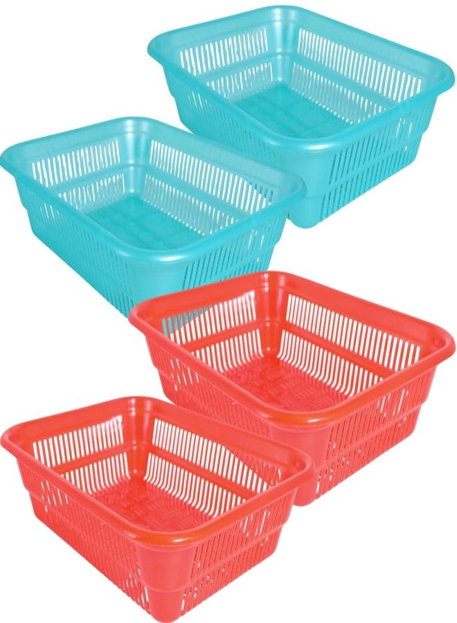 MORVI Candy-2 Multi-Purpose Plastic Storage Basket|Durable Stackable Organizer Tokri For Home,Kitchen,Bathroom & Office|Ideal For Toys,Clothes,Cosmetics,Stationery|Set Of 4|Red Green - Image 1