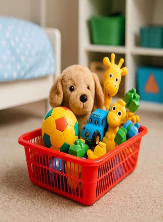 MORVI Candy-2 Multi-Purpose Plastic Storage Basket|Durable Stackable Organizer Tokri For Home,Kitchen,Bathroom & Office|Ideal For Toys,Clothes,Cosmetics,Stationery|Set Of 4|Red Green - Image 5