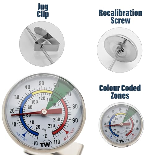 Thermometer World Milk Thermometer for Steaming Milk - Ideal as a Coffee Temperature Thermometer with 175 mm Stainless Steel Probe and Clip Barista Coffee Espresso - Image 3