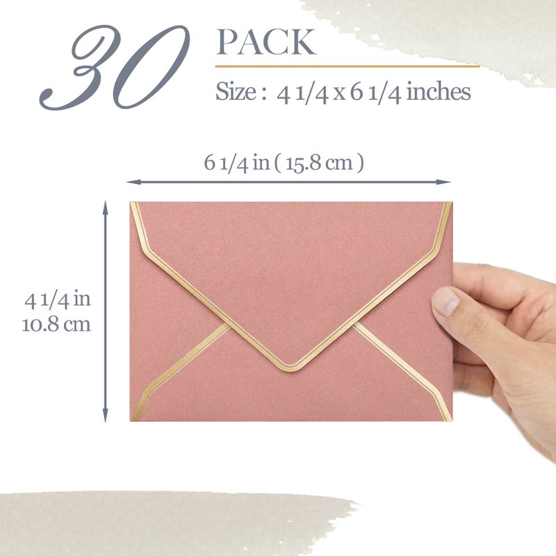 Prims & Flourish Invitation Envelopes, 30-Pack 4x6 Envelopes for Invitations, Gold Foil Bordered Colored Envelopes, A4, 4 1/4 x 6 1/4 Inches, 6 Morandi Colors - Image 4