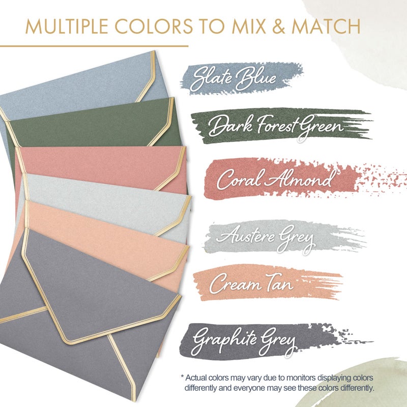 Prims & Flourish Invitation Envelopes, 30-Pack 4x6 Envelopes for Invitations, Gold Foil Bordered Colored Envelopes, A4, 4 1/4 x 6 1/4 Inches, 6 Morandi Colors - Image 3