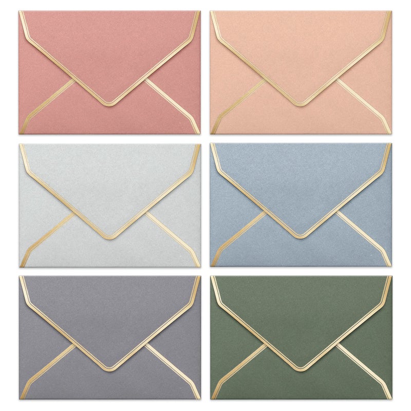 Prims & Flourish Invitation Envelopes, 30-Pack 4x6 Envelopes for Invitations, Gold Foil Bordered Colored Envelopes, A4, 4 1/4 x 6 1/4 Inches, 6 Morandi Colors - Image 1