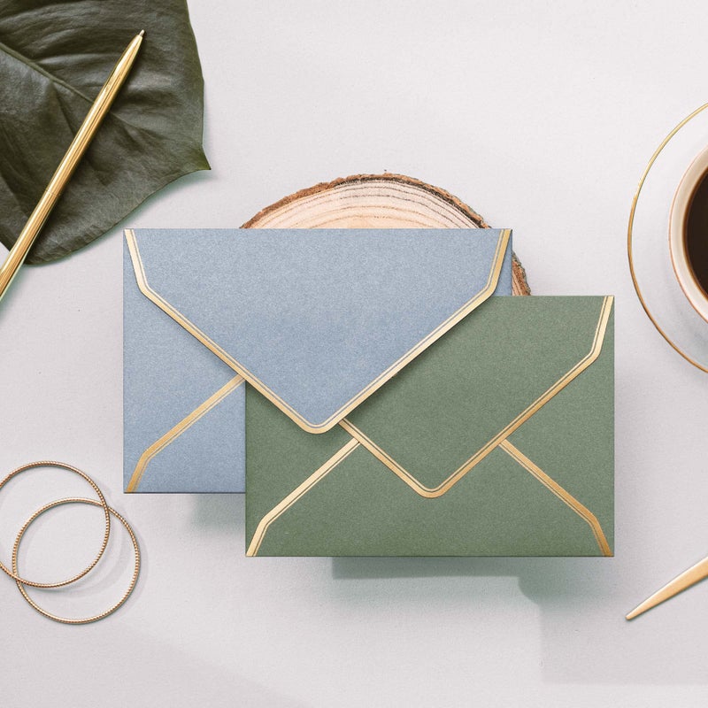 Prims & Flourish Invitation Envelopes, 30-Pack 4x6 Envelopes for Invitations, Gold Foil Bordered Colored Envelopes, A4, 4 1/4 x 6 1/4 Inches, 6 Morandi Colors - Image 2
