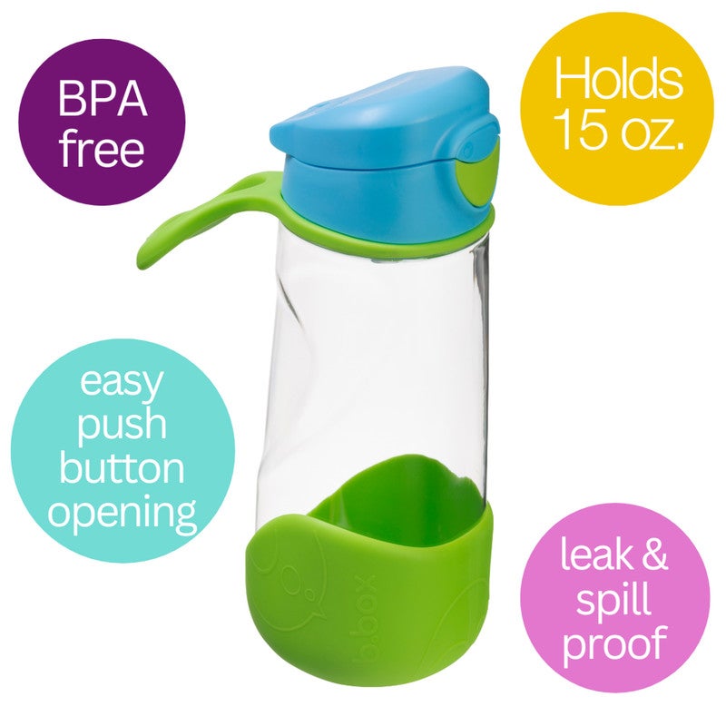 B.Box Sport Spout Drink Bottle for Kids | Easy-Flow Silicone Spout | Leakproof Push Button Lid | Ergonomic Triangle Grip | BPA-Free Tritan™ Water Bottle | 15.2 fl oz | 450ml-Ocean Breeze - Image 2
