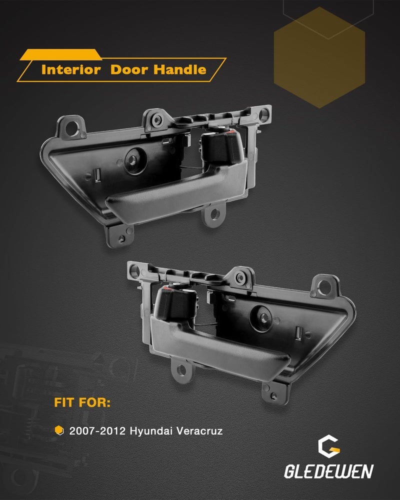 Gledewen Inside Door Handle (Pair), Compatible with 2007-2012 Hyundai Veracruz | Textured Black Interior Front or Rear Left Driver & Right Passenger | Replace# 82610-3J000WS, 82620-3J000WS Inner Handle - Image 2