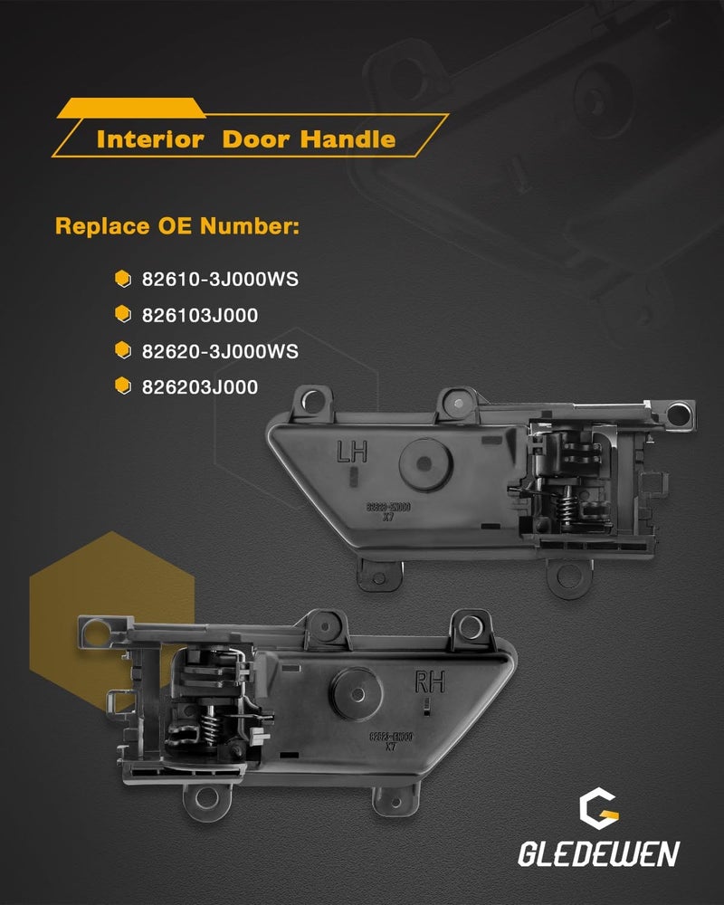 Gledewen Inside Door Handle (Pair), Compatible with 2007-2012 Hyundai Veracruz | Textured Black Interior Front or Rear Left Driver & Right Passenger | Replace# 82610-3J000WS, 82620-3J000WS Inner Handle - Image 3