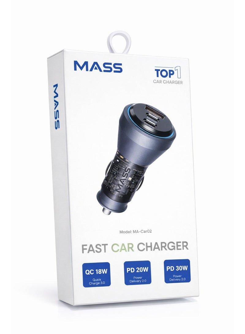 ماس شاحن سيارة MA-Car02 بثلاثة منافذ USB، يدعم الشحن السريع PD بقوة 30 واط و20 واط، والشحن السريع QC بقوة 18 واط، متوافق مع الهواتف الذكية والأجهزة اللوحية، لون أسود - ضمان محلي لمدة عام - Image 1