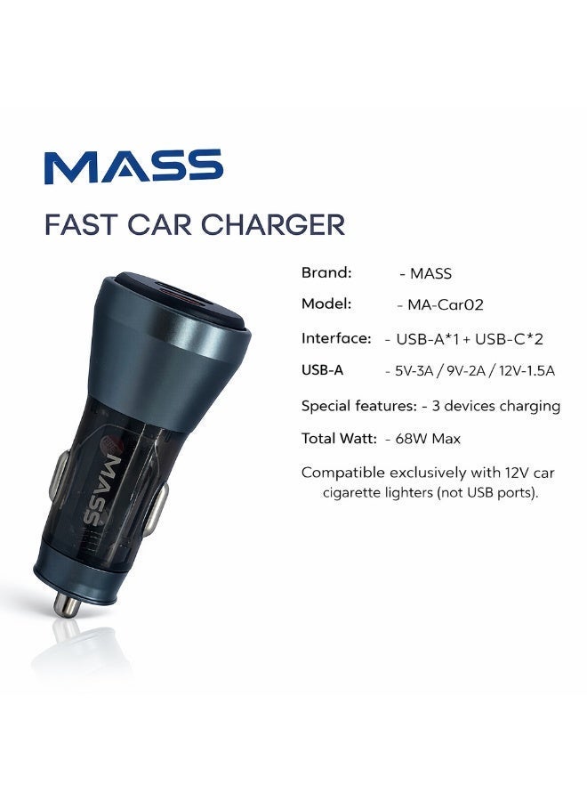 ماس شاحن سيارة MA-Car02 بثلاثة منافذ USB، يدعم الشحن السريع PD بقوة 30 واط و20 واط، والشحن السريع QC بقوة 18 واط، متوافق مع الهواتف الذكية والأجهزة اللوحية، لون أسود - ضمان محلي لمدة عام - Image 4