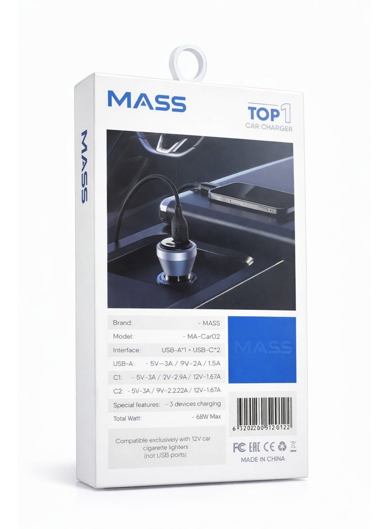 ماس شاحن سيارة MA-Car02 بثلاثة منافذ USB، يدعم الشحن السريع PD بقوة 30 واط و20 واط، والشحن السريع QC بقوة 18 واط، متوافق مع الهواتف الذكية والأجهزة اللوحية، لون أسود - ضمان محلي لمدة عام - Image 2