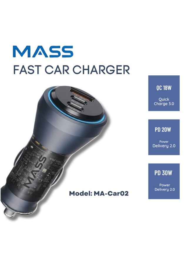 ماس شاحن سيارة MA-Car02 بثلاثة منافذ USB، يدعم الشحن السريع PD بقوة 30 واط و20 واط، والشحن السريع QC بقوة 18 واط، متوافق مع الهواتف الذكية والأجهزة اللوحية، لون أسود - ضمان محلي لمدة عام - Image 3