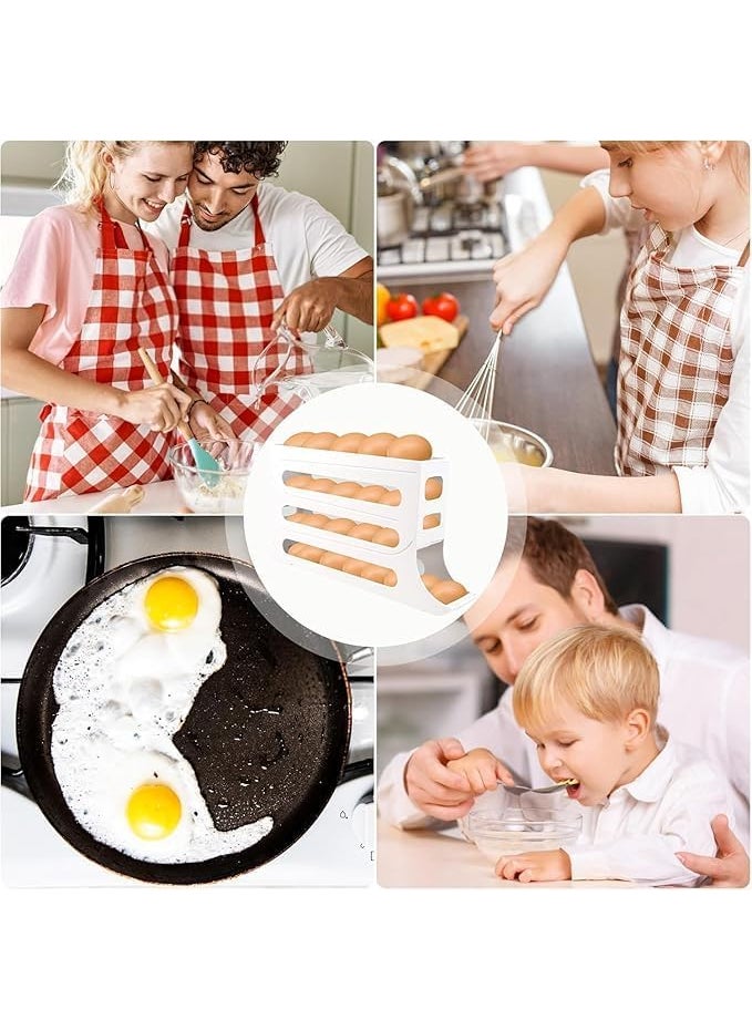 ZUSTPACK Automatic Egg Dispenser Box 4Tier Egg Storage Box for Fridge Holds upto 30 Eggs Egg Rolling Dispenser for Easy Access Ideal Egg Tray Box for Organized Storage White  - Image 4