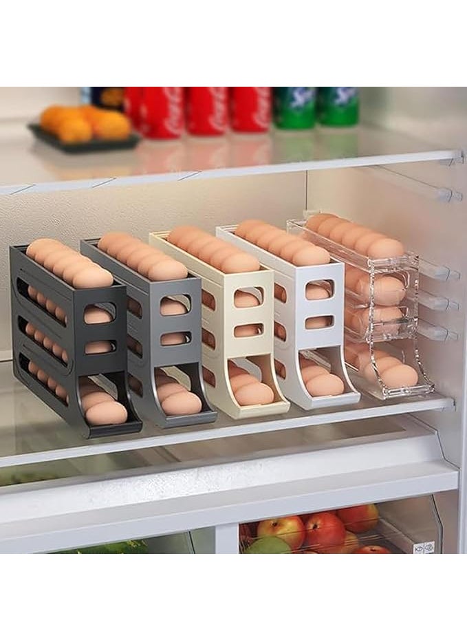 ZUSTPACK Automatic Egg Dispenser Box 4Tier Egg Storage Box for Fridge Holds upto 30 Eggs Egg Rolling Dispenser for Easy Access Ideal Egg Tray Box for Organized Storage White  - Image 3