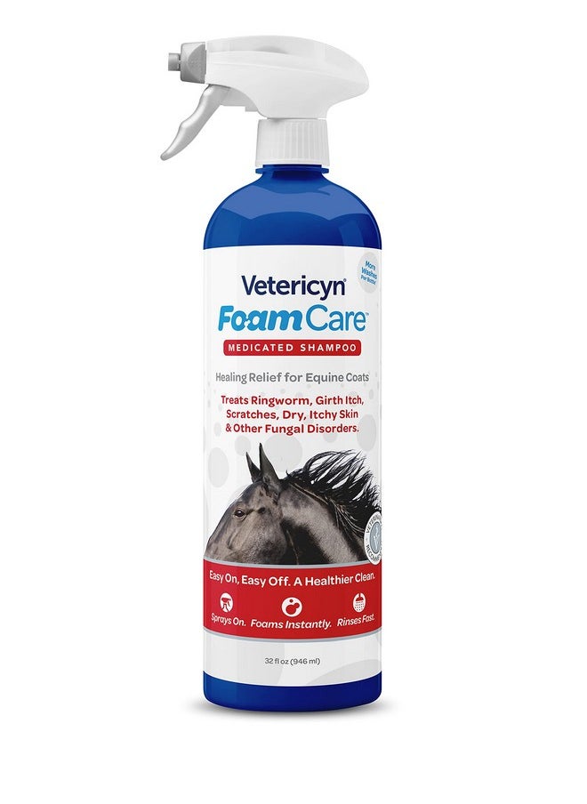 Vetericyn Foamcare Medicated Horse Shampoo | Sprayable Equine Shampoo With Ketoconazole For Healing Relief From Itchy Skin, Fungal Issues, Ring Worm, And More. 32 Fl Oz.  - Image 1