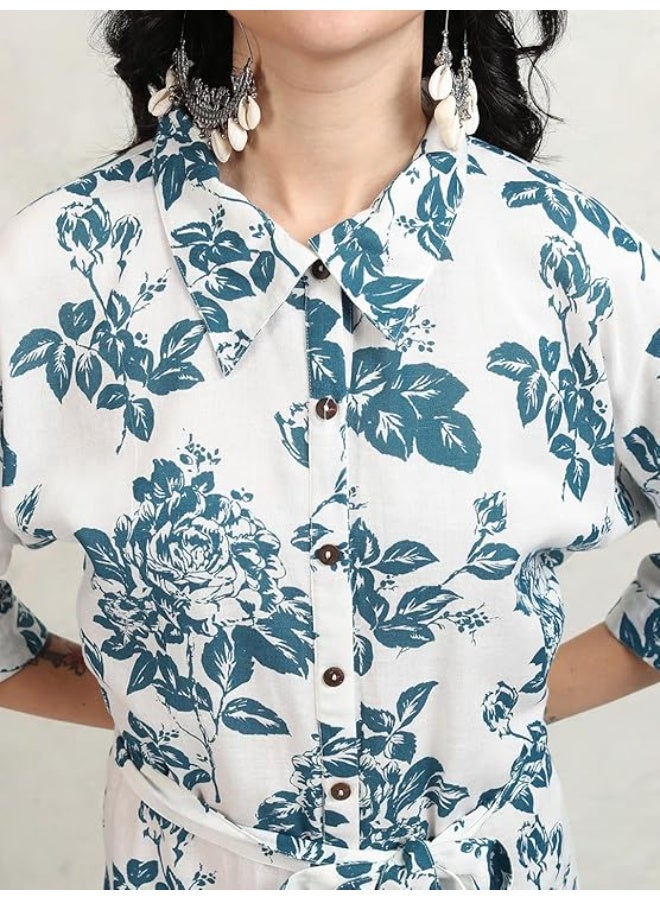 Vishudh Women Dress WHITE/ BLUE 100% Rayon (S) - Image 2