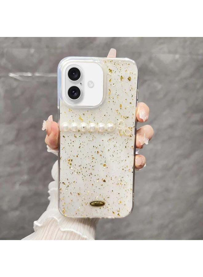 S-TOP Case For iPhone 16 Gold Foil Pearl Bow TPU Phone Case - Image 1