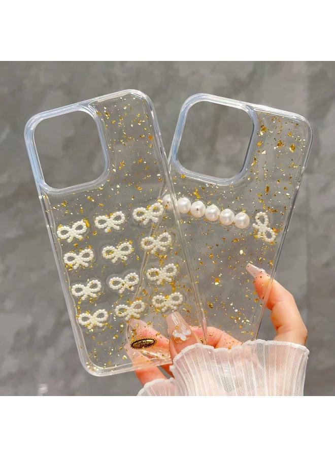 S-TOP Case For iPhone 16 Gold Foil Pearl Bow TPU Phone Case - Image 3
