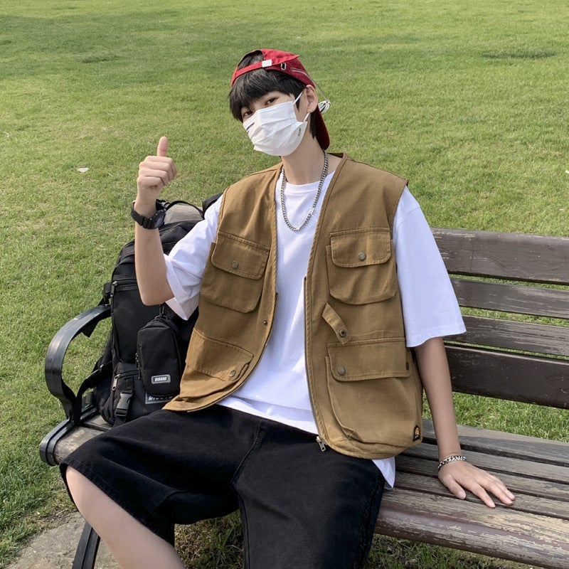 Japanese Style Retro Work Vest Men'S Ins Trendy Summer Functional Loose Waistoutwear High Street Handsome Vest Jacket - Image 3