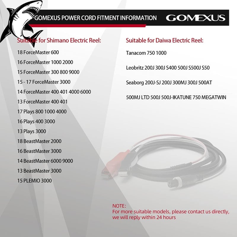 GOMEXUS Power Cord Compatible for Daiwa Tanacom Seaborg Shimano Plays ForceMaster Electric Reels Power Cable 270cm 500cm - Image 2
