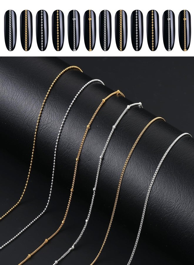 سلاسل ثلاثية الأبعاد لتزيين الأظافر، سلاسل معدنية ذهبية وفضية لتزيين الأظافر بنفسك - Image 4
