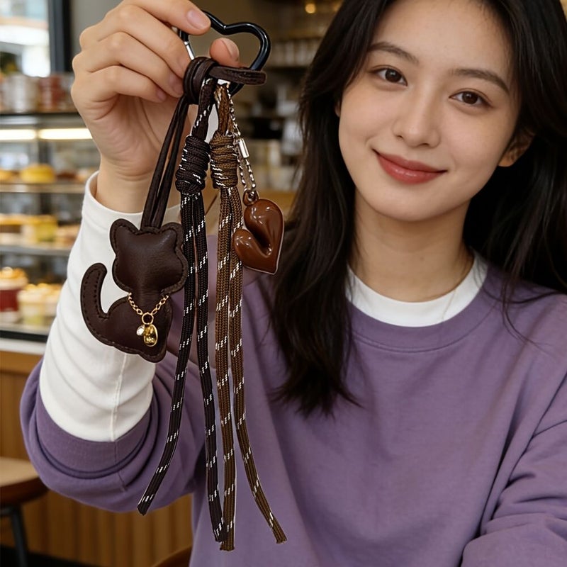 Black Cat Woven Rope Tassel Backpack Pendant Keychain Gift Couple - Image 1