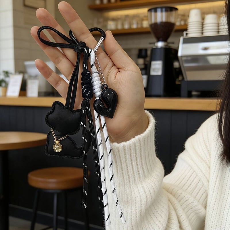 Black Cat Woven Rope Tassel Backpack Pendant Keychain Gift Couple - Image 5