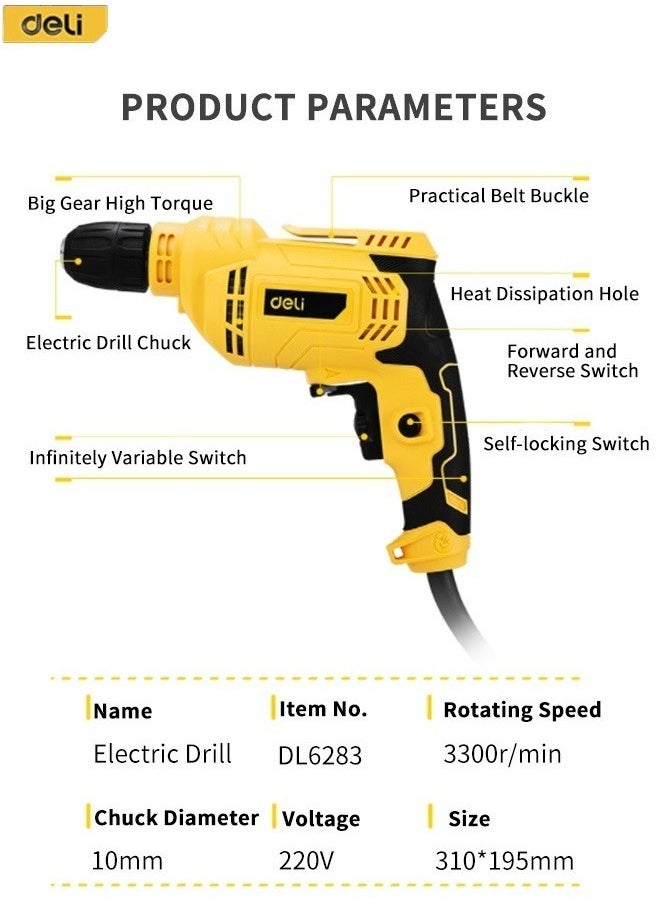 Deli Multi-functional AC Electric Drill 10mm High Speed Adjustment Plug-in type Professional  - Image 5