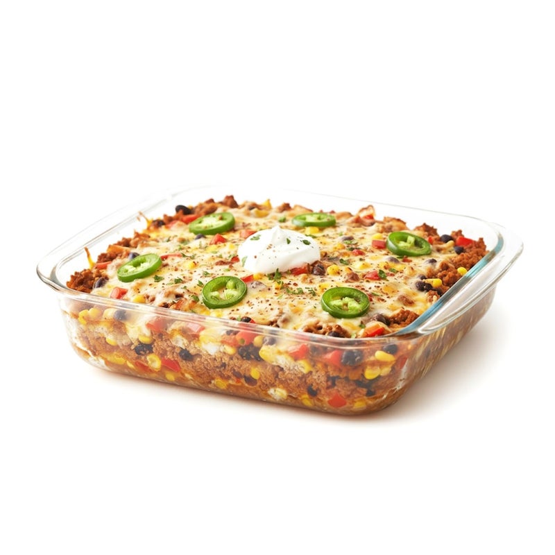 RIVERFAB Borosilicate Glass Baking Dish I Microwave Safe, Baking Tray for Microwave Oven, Oven Safe Cookware, Baking Dish for Oven I For Cooking, Baking & Serving I Transparent Square (BAKING TRAY 1100ML PACK OF 1) - Image 1