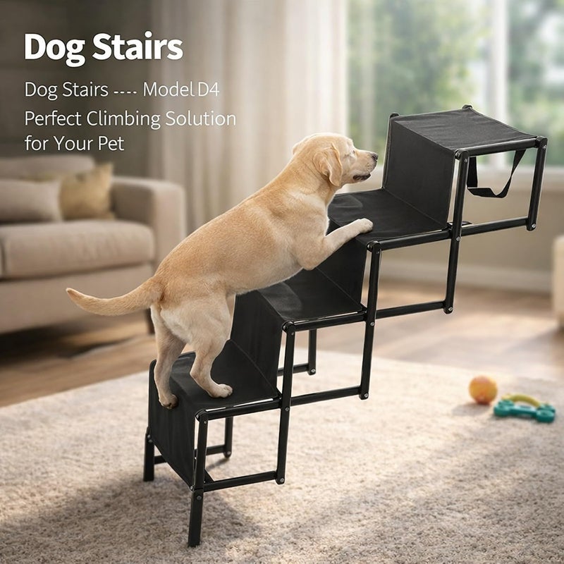 Portable Dog Stairs, Foldable Adjustable Pet Ramp Steps for Car SUV Truck, Four Steps, Black - Stable Sturdy Structure, Easy Storage, Ideal for Large and Small Dogs - Image 2