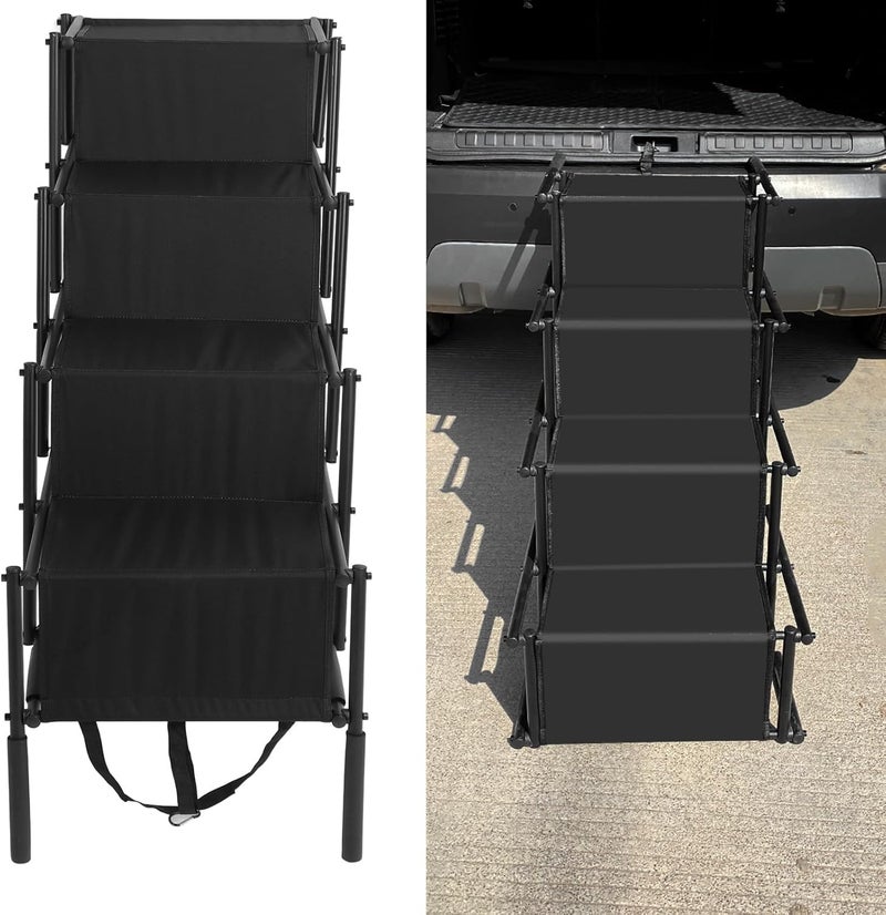 Portable Dog Stairs, Foldable Adjustable Pet Ramp Steps for Car SUV Truck, Four Steps, Black - Stable Sturdy Structure, Easy Storage, Ideal for Large and Small Dogs - Image 5