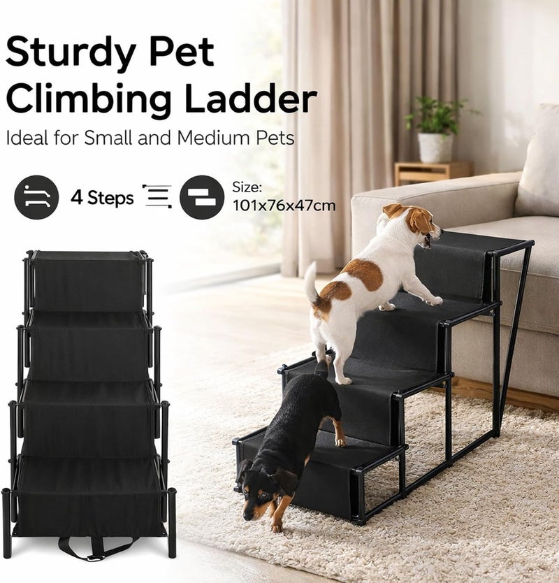 Portable Dog Stairs, Foldable Adjustable Pet Ramp Steps for Car SUV Truck, Four Steps, Black - Stable Sturdy Structure, Easy Storage, Ideal for Large and Small Dogs - Image 3