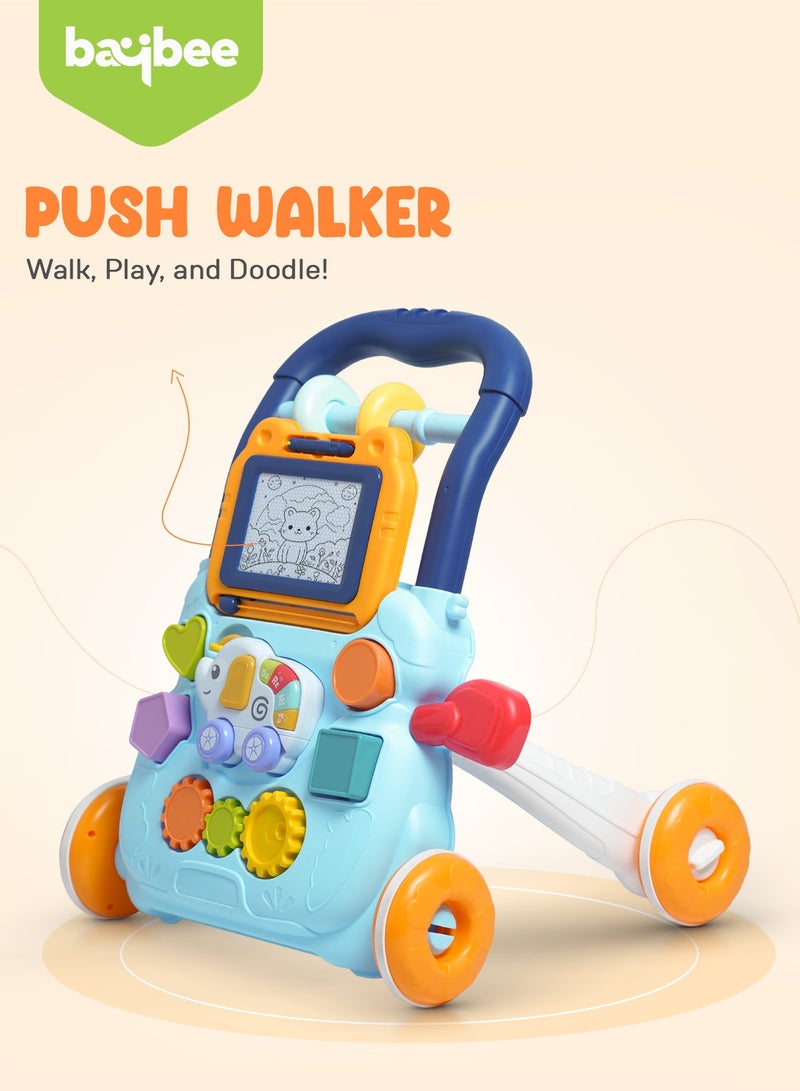 بيبي مشاية أطفال 2 في 1 للأطفال، مشاية أنشطة للأطفال مع لوحة رسم وموسيقى وفرز الأشكال والتروس الدوارة، مشاية أطفال للأنشطة للأطفال الأولاد والبنات من عمر 6 إلى 24 شهرًا - أزرق - Image 3