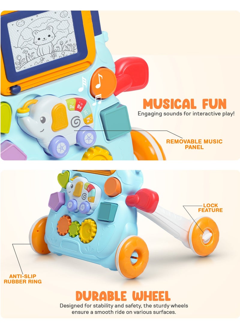 بيبي مشاية أطفال 2 في 1 للأطفال، مشاية أنشطة للأطفال مع لوحة رسم وموسيقى وفرز الأشكال والتروس الدوارة، مشاية أطفال للأنشطة للأطفال الأولاد والبنات من عمر 6 إلى 24 شهرًا - أزرق - Image 4