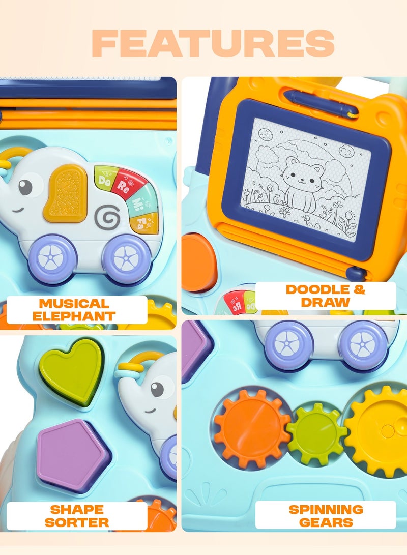 بيبي مشاية أطفال 2 في 1 للأطفال، مشاية أنشطة للأطفال مع لوحة رسم وموسيقى وفرز الأشكال والتروس الدوارة، مشاية أطفال للأنشطة للأطفال الأولاد والبنات من عمر 6 إلى 24 شهرًا - أزرق - Image 5