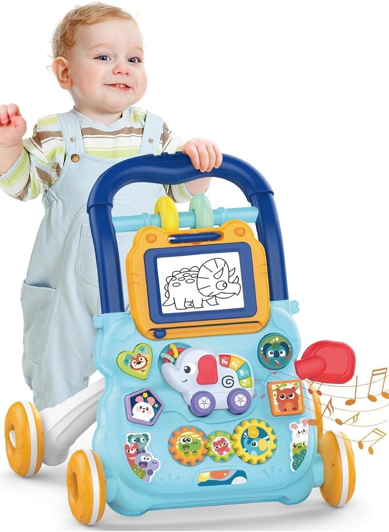 BAYBEE 2 in 1 Baby Walker for Kids, Activity Walker for Babies with Drawing Board, Music, shape sorters & Rotary gears, Activity Kids Walker for Baby Boys Girl 6-24 Months - Blue  - Image 1