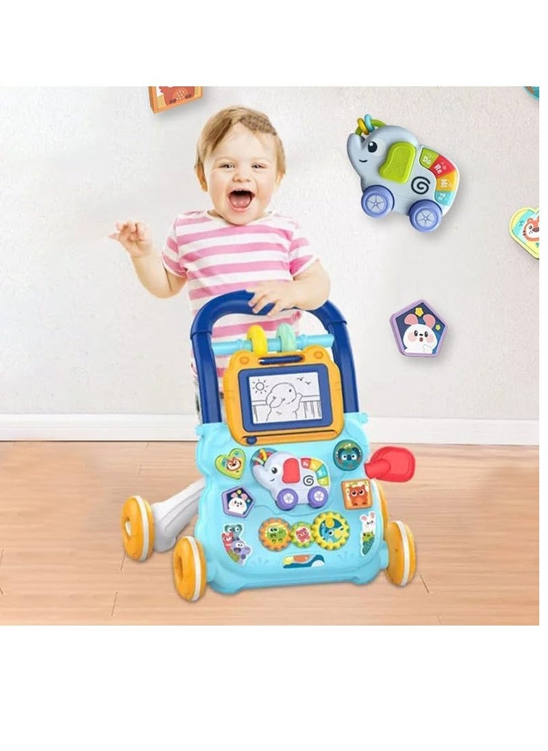 BAYBEE 2 in 1 Baby Walker for Kids, Activity Walker for Babies with Drawing Board, Music, shape sorters & Rotary gears, Activity Kids Walker for Baby Boys Girl 6-24 Months - Blue  - Image 5