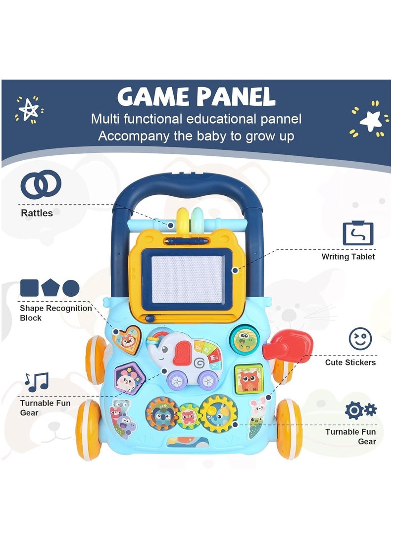 BAYBEE 2 in 1 Baby Walker for Kids, Activity Walker for Babies with Drawing Board, Music, shape sorters & Rotary gears, Activity Kids Walker for Baby Boys Girl 6-24 Months - Blue  - Image 4