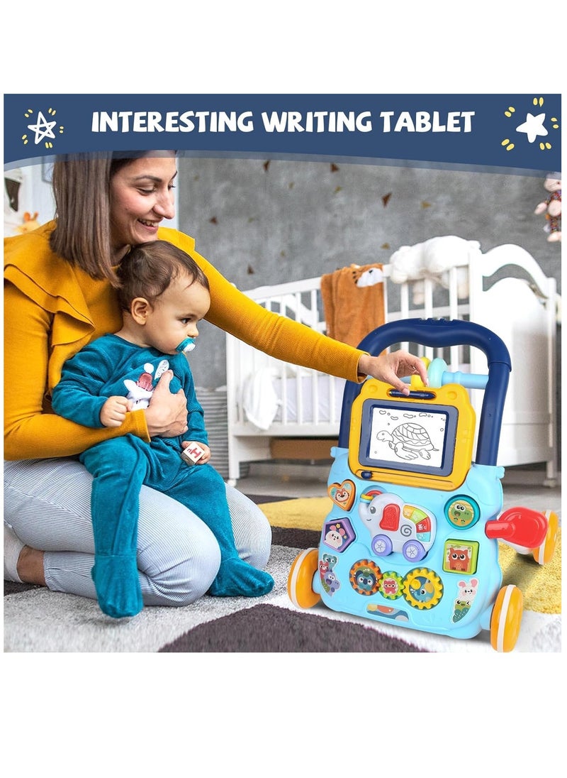 BAYBEE 2 in 1 Baby Walker for Kids, Activity Walker for Babies with Drawing Board, Music, shape sorters & Rotary gears, Activity Kids Walker for Baby Boys Girl 6-24 Months - Blue  - Image 2
