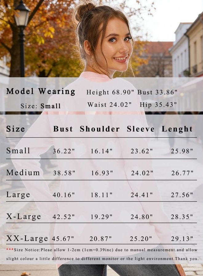 shermie Women's Cute Heart Knitted Sweater Long Sleeve Crew Neck Casual Pullover Sweaters Pink 1 Medium - Image 3