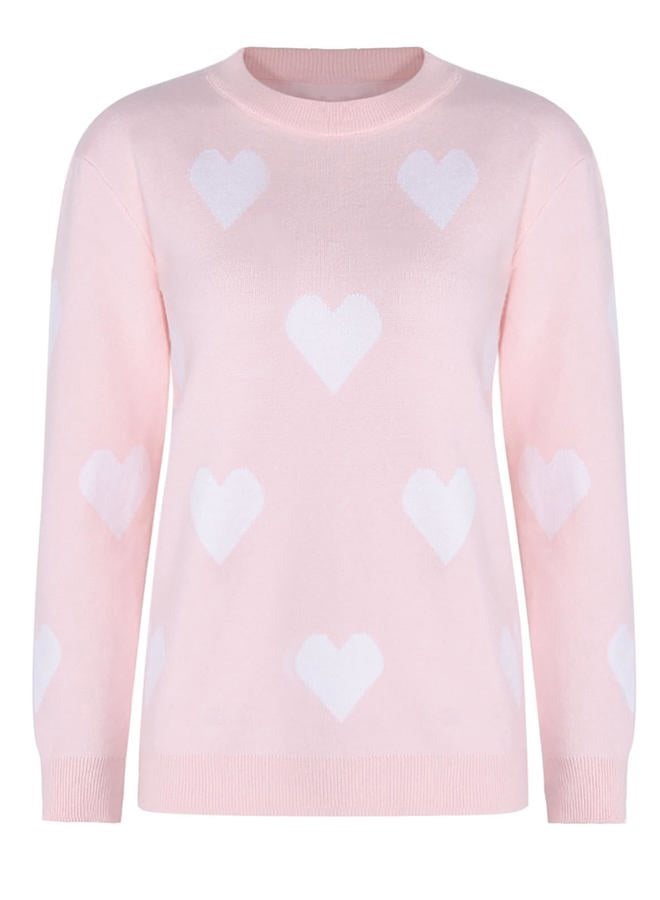 shermie Women's Cute Heart Knitted Sweater Long Sleeve Crew Neck Casual Pullover Sweaters Pink 1 Medium - Image 4