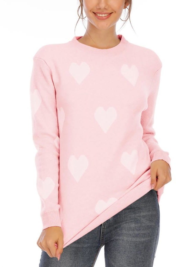 shermie Women's Cute Heart Knitted Sweater Long Sleeve Crew Neck Casual Pullover Sweaters Pink 1 Medium - Image 1