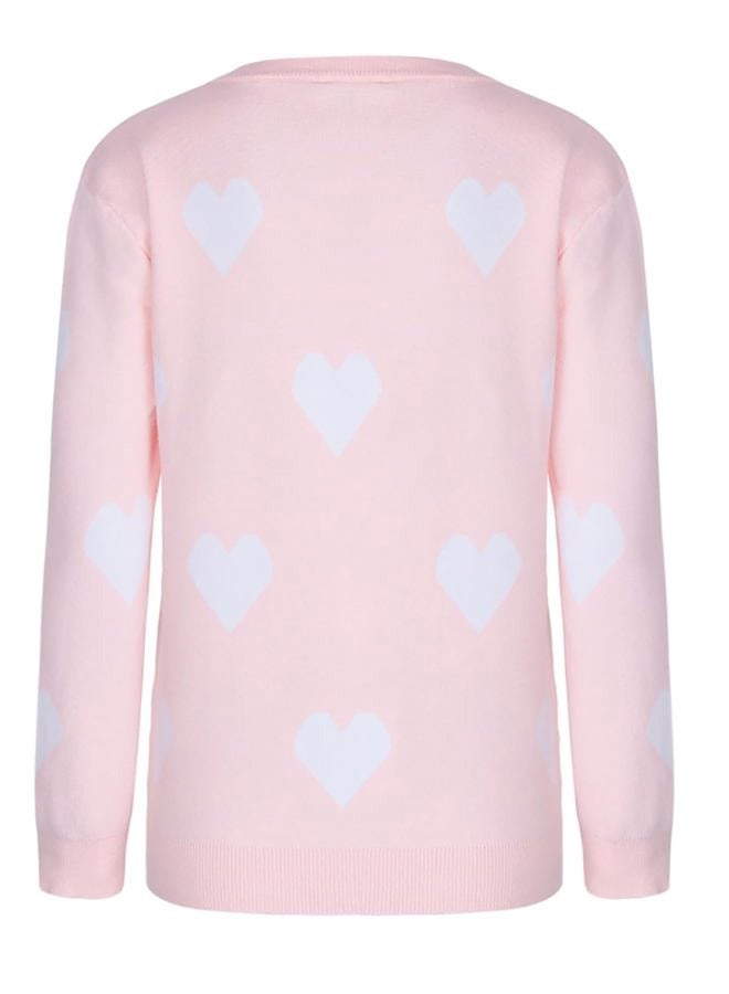 shermie Women's Cute Heart Knitted Sweater Long Sleeve Crew Neck Casual Pullover Sweaters Pink 1 Medium - Image 5